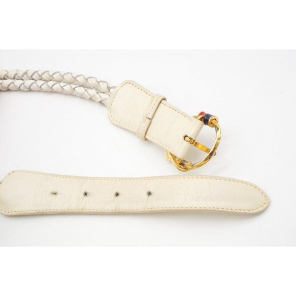 Vintage Gucci White Leather Belt with Red Blue Enamel Round Gold Buckle - Picture 6 of 9